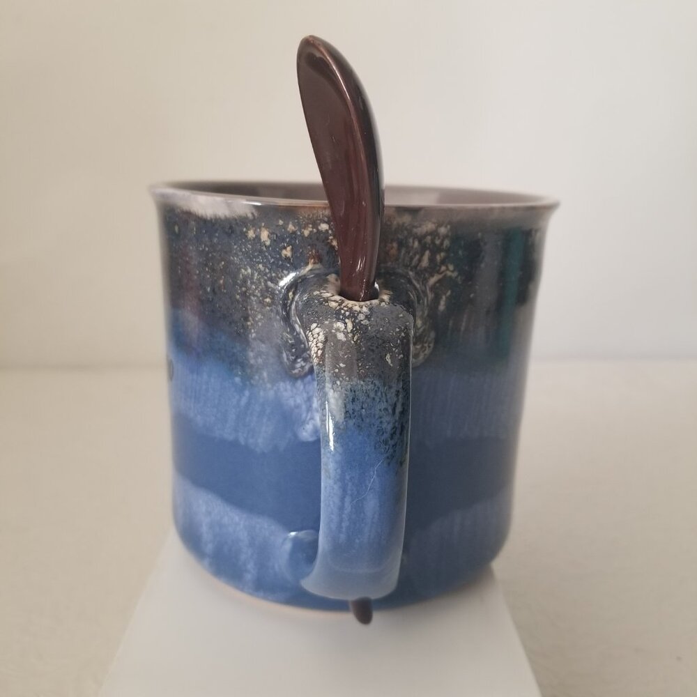 Large 16oz Blue Gray Ceramic Glazed San Diego Coffee Mug Cup with Spoon - Picture 6 of 14